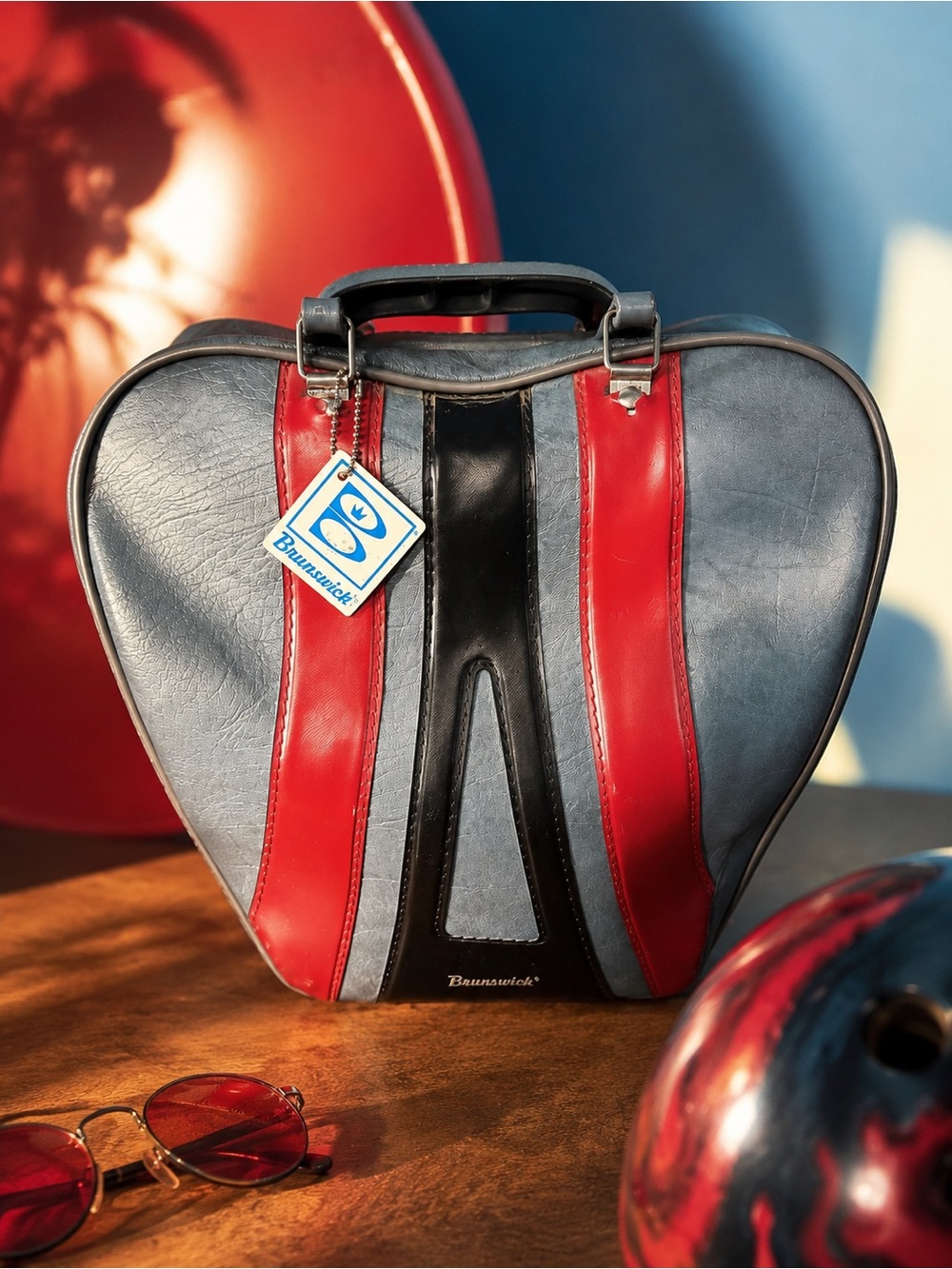 Vintage Brunswick Bowling Bag Gray Red Black Retro Decor Purse